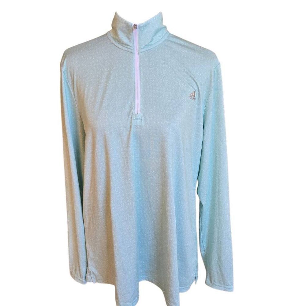 Adidas Golf Womens  Marled 1/4 Zip Long Sleeve Performance Top Light Aqua XL